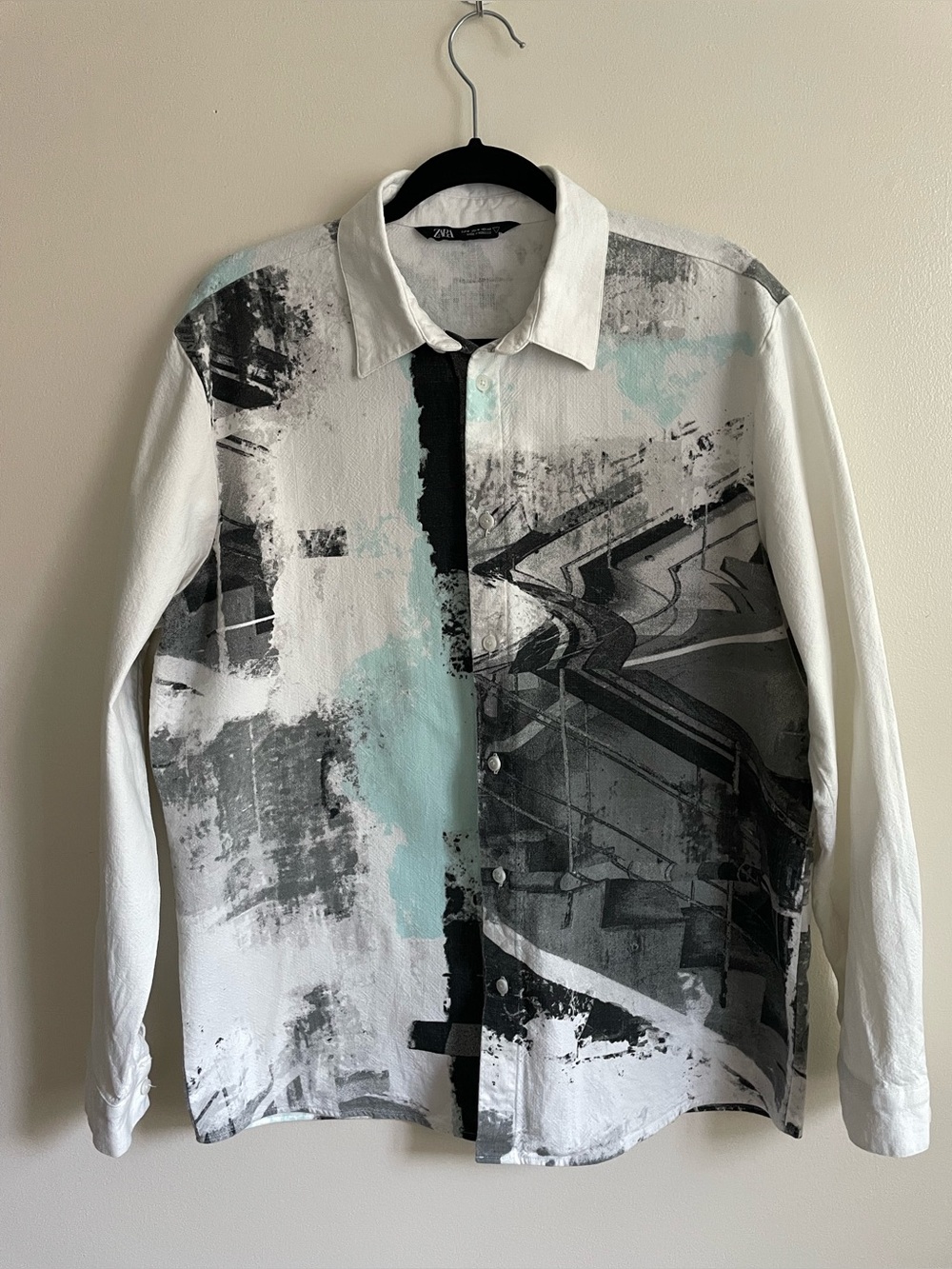 ZARA Men’s Abstract Graphic Print Cotton Shirt M Avant Garde Statement
